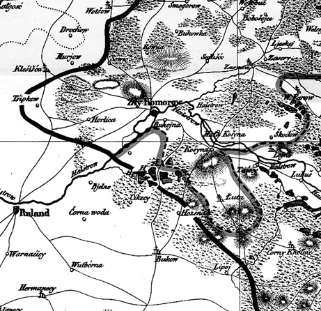 Auf diesem Ausschnitt aus einer Karte von 1843 ist die Lage Lautas zwischen den Grenzen besser zu erkennen.